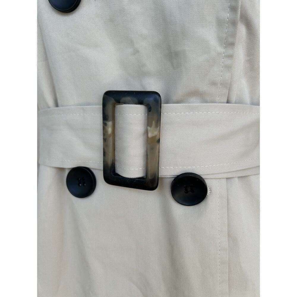 Trench Coat Women's Size Med Belted Jacket 100% Cotton Double Breasted Khaki - Picture 4 of 13